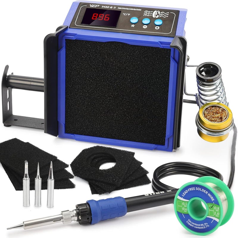 WeP 948DQ-II Double Filter Fume Extractor Soldering Iron Station 2-in-1 Solder Smoke Absorber, Soldering Fan with PID Control,℉/℃, Sleep Mode, Tip Cleaner, 3 Soldering Tips, 35g Solder - Image 1